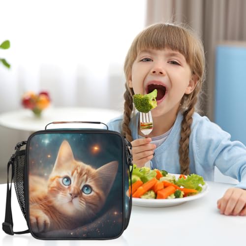 Galaxy Cute Cat Lunch Bag Box for Kids Boys Girls Space Cat Kitten Insulated Lunch Tote Bag with Adjustable Shoulder Strap Reusable Waterproof Thermal Cooler Bag for School Work Picnic Women Men (A04:Galaxy Cute Cat)