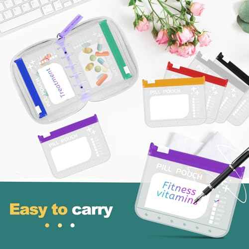 A7 Waterproof Pill Organizer with 7 PCS L Size Zippered Pill Pouches for A7 Binder (7 Count)
