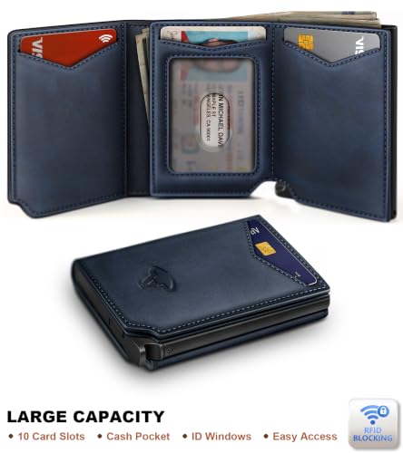 Men Slim Leather Wallet Metal Case Money Clip