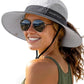 Womens Sun Hat with Ponytail Hole Beach Hiking Summer Wide Brim UPF 50+ Outdoor Protection Foldable Bucket Hat Grey