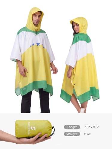 Adult Rain Poncho Waterproof Hooded Raincoat Lightweight Packable