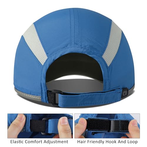 Baseball Cap Nylon Running Cap Outdoor Sports Hat for Men Woman Adjustable Quick Drying Reflective Foldable 50+ UPF Inhibit UV Mesh Water Repellency Race Performance Lightweight Blue