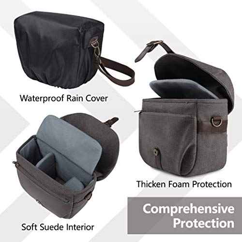 Canvas Crossbody Camera Bag with Rain Cover for Women Men