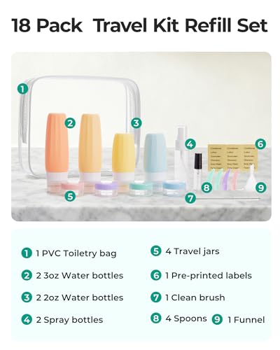 18 Pack TSA Approved Travel Bottles for Toiletries (3.9 Count)