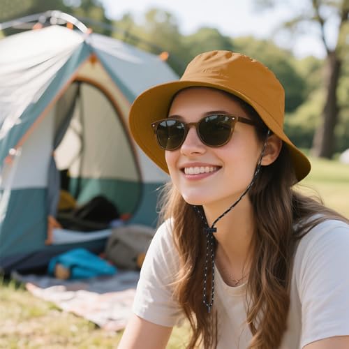 Waterproof Bucket Hats for Woman UPF 50+ Sun Hat Dark Mustard