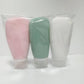 Travel Bottles for Toiletries, TSA Approved 3oz Leak Proof Silicone Refillable Squeeze Travel Size Containers BPA Free Air Travel for Shampoo, Lotions, 3-pk (Pink-White-Teal)