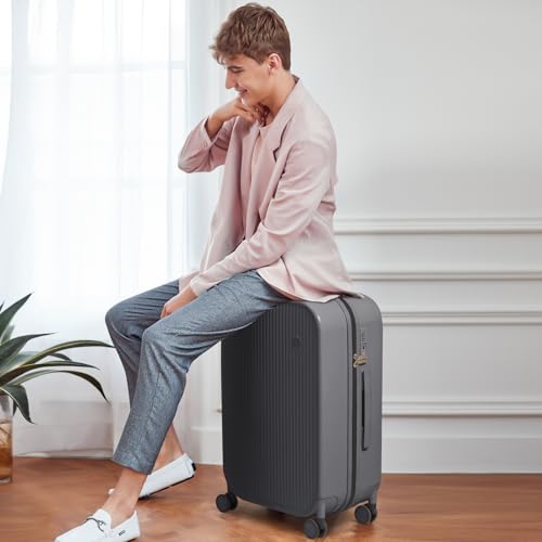 24 Inch Checked Luggage PC Hardshell Suitcases with Wheels for Travel Woman Men