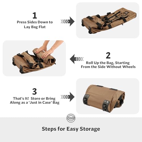 45/80/100L Rolling Duffel Bag with Wheels, Large Durable Travel Duffle + Toiletry Bag, Heavy Duty, Packable, Foldable with Shoulder Straps- Use as Luggage or Backpack, Men/Women (Tan)