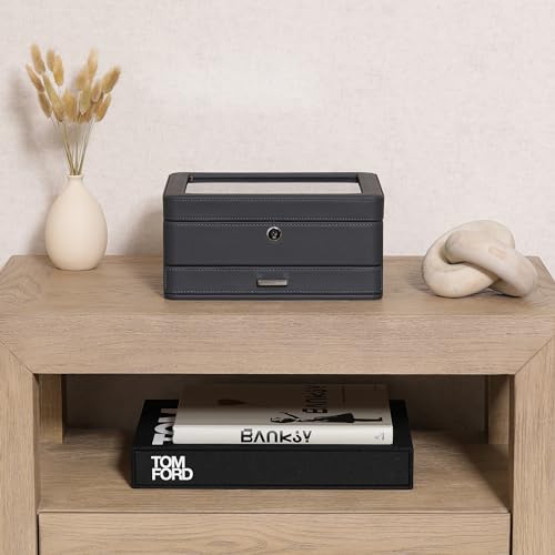 8 Slot Leather Watch Box with Valet Drawer