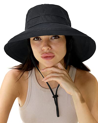 Sun Hats for Women Gardening Hat Wide Brim Ponytail Beach Sun Protection Breathable Cotton Summer Hat with Fold