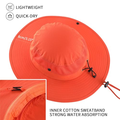UPF50+ Wide Brim Sun Hat for Mens Womens UV Protection Beach Bucket Hat Airy Cowboy Hat for Fishing Hiking Gardening Orange