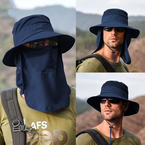 Sun Hats for Men Women Fishing Hat UPF 50+ Breathable Wide Brim Summer UV Protection Hat with Face Cover & Neck Flap