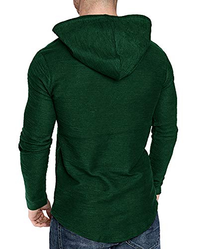 Mens Fashion Athletic Hoodies Sport Sweatshirt Solid Color Fleece Pullover Dark Green XX