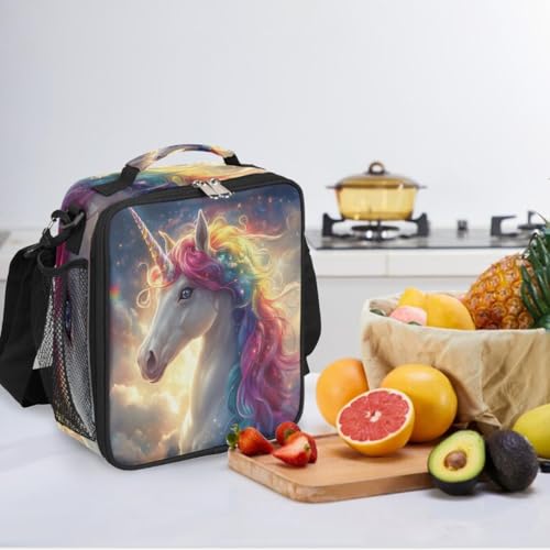 Unicorn Galaxy Cute Kids Lunch Box for Girls Boys Reusable Insulated Lunch Bag for Kids Toddler Thermal Cooler Spacious Lunchbox with Shoulder Strap Lunchbag for School Work Picnic (A09:Unicorn)