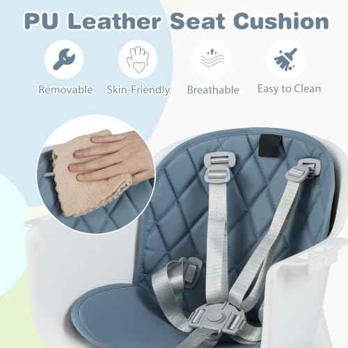 6-in-1 High Chair, Convertible Highchair for Babies and Toddlers/Kids Chair Table Set/Infant Feeding Chair w/Safety Harness, PU Leather Cushion & Removable Food Tray (Blue)
