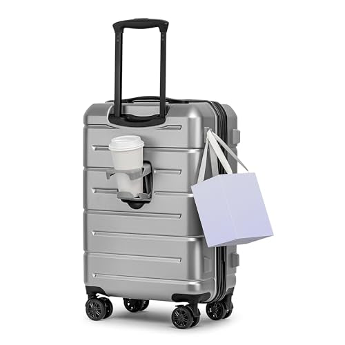 Carry On Luggage 22x14x9 Airline Approved Hardshell Carry On Suitcases with Wheels Travel Rolling 20 Inch Luggage with Cup Holder for Women Men