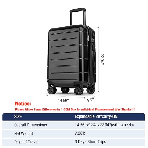 Carry On Luggage 22x14x9 Airline Approved Expandable Hardshell 20 Inch Luggage with TSA Lock Carry