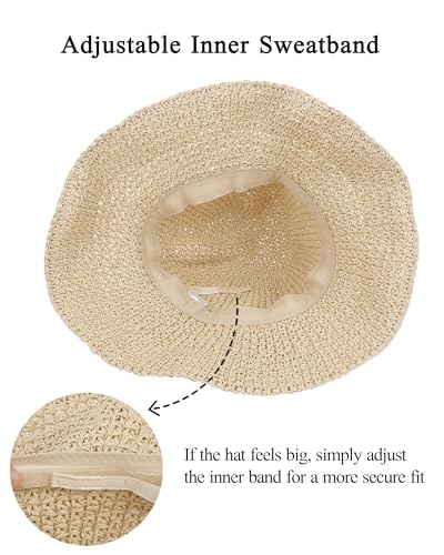 Womens Crochet Straw Sun Hat Foldable Floppy Wide Brim Beach Hat for Summer