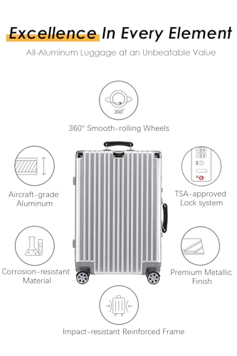 28 Inch All Aluminum Checked in Luggage with Leather Handle