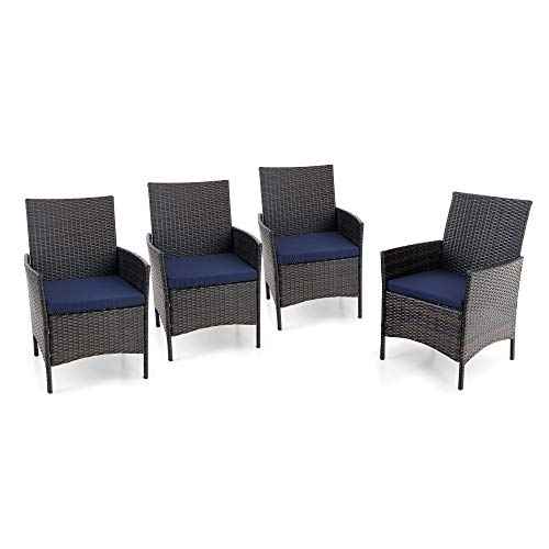 Wicker Patio Dining Chairs Set of 4 with Removable Cushions