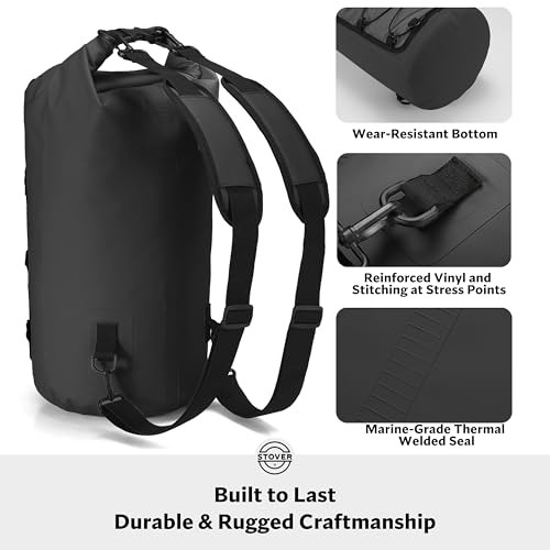5/10/25/30/40L Waterproof Dry Bag & Phone Case - Large Floating Dry Backpack for Kayaking, Travel, Hiking, Fishing, Camping, Motorcycles & Beach, Heavy-Duty Roll Top Men/Women (Black)