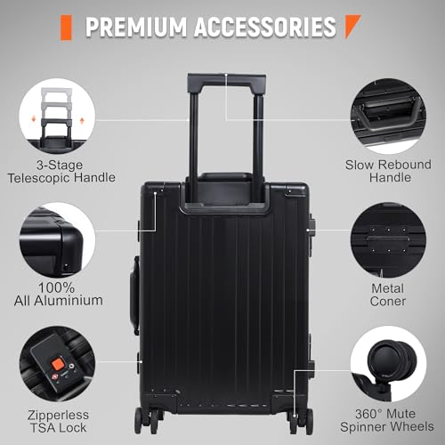 All Aluminum Carry On Luggage 22x14x9 Airline Approved Heavy Duty Hard Shell Suitcases Zipperless Suitcase with TSA Lock