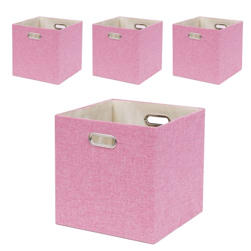 13x13x13 Inch Foldable Cube Storage Bins with Metal Handles (4 Count)