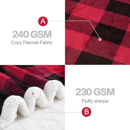 Sherpa Fleece Throw Blanket 80" x 90" Reversible Plush Fluffy Large Big Blanket Lattice Flannel Blankets for All Season Use