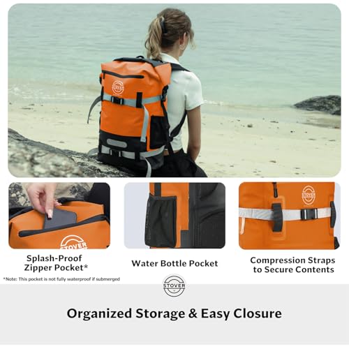 30/40/55L Waterproof Dry Backpack & Phone Case- X-Large Floating Dry Bag for Kayaking, Travel, Hiking, Fishing, Camping, Motorcycles & Beach, Heavy-Duty Roll Top Men/Women (Orange)