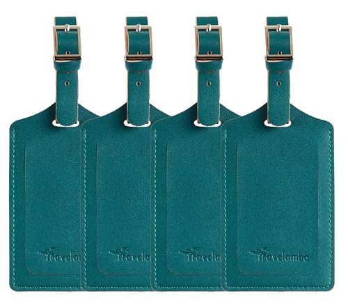 4 Pack Leather Luggage Tags for Suitcases Travel Labels (4 Count)