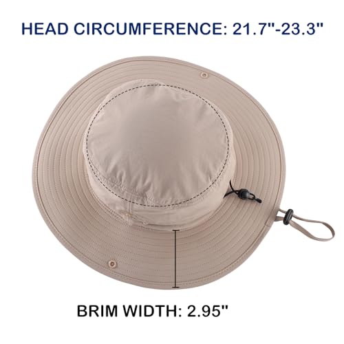 Men's Sun Hat UPF 50+ Wide Brim Bucket Hat for Fishing Hiking Gardening Summer Breathable Cowboy Hat Light Khaki