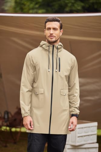 Long Rain Jackets Lightweight Hooded Packable Raincoat Waterproof Outdoor Hiking Windbreaker Jacket for Men