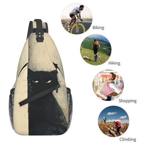 Sling Bag Cat Vintage Hiking Daypack Crossbody Shoulder Backpack Travel Chest Pack for Men Women Over 12 Years Old