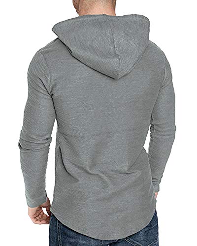 Mens Fashion Athletic Hoodies Sport Sweatshirt Solid Color Fleece Pullover Light Grey XX