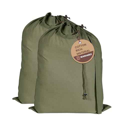LFH Home Large Premium Cotton Rich Canvas Laundry Bag with Drawstring and Handles Heavy Duty (2 Count)