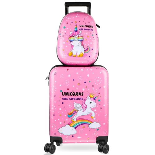 Kids Luggage and Backpack 18 Suitcase with Spinner Wheel Hard Case Travel 13 Backpack Girl Suitcase Set for Kids Travel Supplies