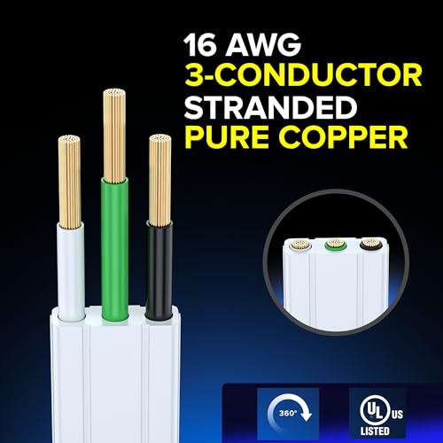 25 Ft UL 360° Rotating Flat Plug Extension Cord (25 Foot)