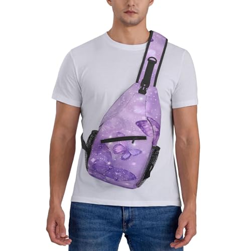 Sling Bag Butterfly Purple Pastel Hiking Daypack Crossbody Shoulder Backpack Travel Chest Pack for Men Women