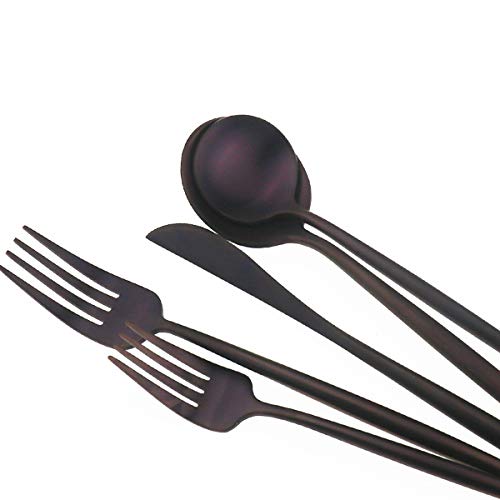 20-Piece 18/10 Stainless Steel Flatware Silverware, Luxury Dinnerware Set Travel Cutlery Tableware Include Knife Fork Spoon Service for 4,Healthy & Eco-Friendly Dishwasher Safe (Purple Matte) (4 Count)