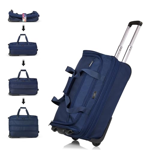 Expandable Carry On Luggage Suitcases with Wheels Foldable Duffle Bag for Travel Carry On suitcase Weekend Bag for Women Men（Blue）