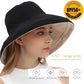 Womens Sun Hats Wide Brim Reversible Bucket Cotton Hat Packable Summer Travel Cap with Hat Clip