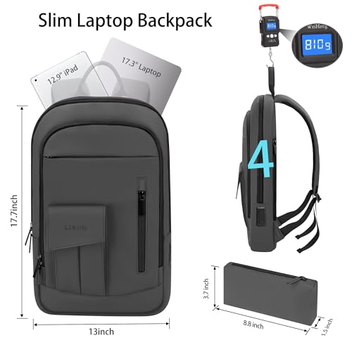 Business Backpack for Men Slim Lightweight Laptop Backpack for 17.3 Inch Computer Water Resistant Small Office Backpack for Commute Travel Daily Office Work with Small Bag