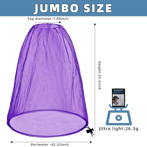 Oversized Mosquito Net 42 x 25 Inches Ultra Large Mosquito Head Net Face Neck Fly Mesh Netting Fits All Hats for Outdoor Camping Hiking Fishing Gardening Safari (2 Count)