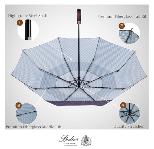 Folding Umbrella Real Wood Handle Pimlico Navy Bronze