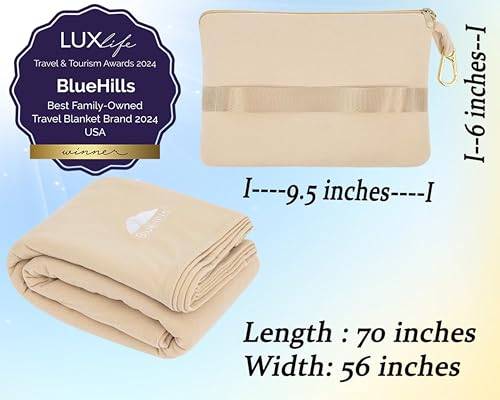 Premium Soft Lightweight Travel Blanket Pillow Pocket Size Beige