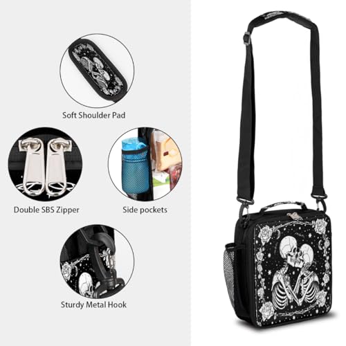 Skull Goth Rose Kids Lunch Box for Girls Boys Reusable Insulated Lunch Bag for Kids Toddler Thermal Cooler Spacious Lunchbox with Shoulder Strap Lunchbag for School Work Picnic (A07:Skull)