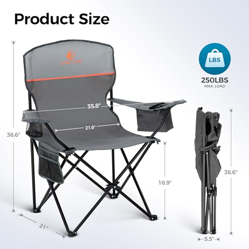 2 Pack Folding Camping Chair with Cooler Bag & Lumbar Support (2 Count)