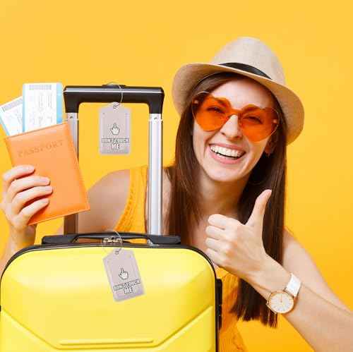 2 Pack Luggage Tags for suitcases Pink Don't Touch Me TSA Approved Label Luggage Tag Baggage Tag Leather Stainless Steel Loop Label Tag for Men Women Travel Bag Suitcase (2 Count)
