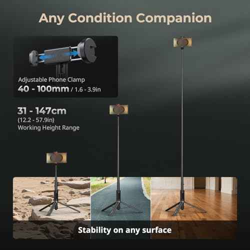 57.9" One Touch Deploy Selfie Stick Tripod Stand