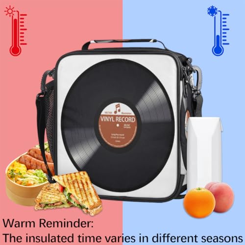 Music Record Black Kids Lunch Bag Retro Music Vinyl CD Insulated Lunch Box Mini Cooler Back to School Thermal Meal Tote Kit Bento Tote Bags Thermal Lunchbox for Boys Girls (Record Music CD)